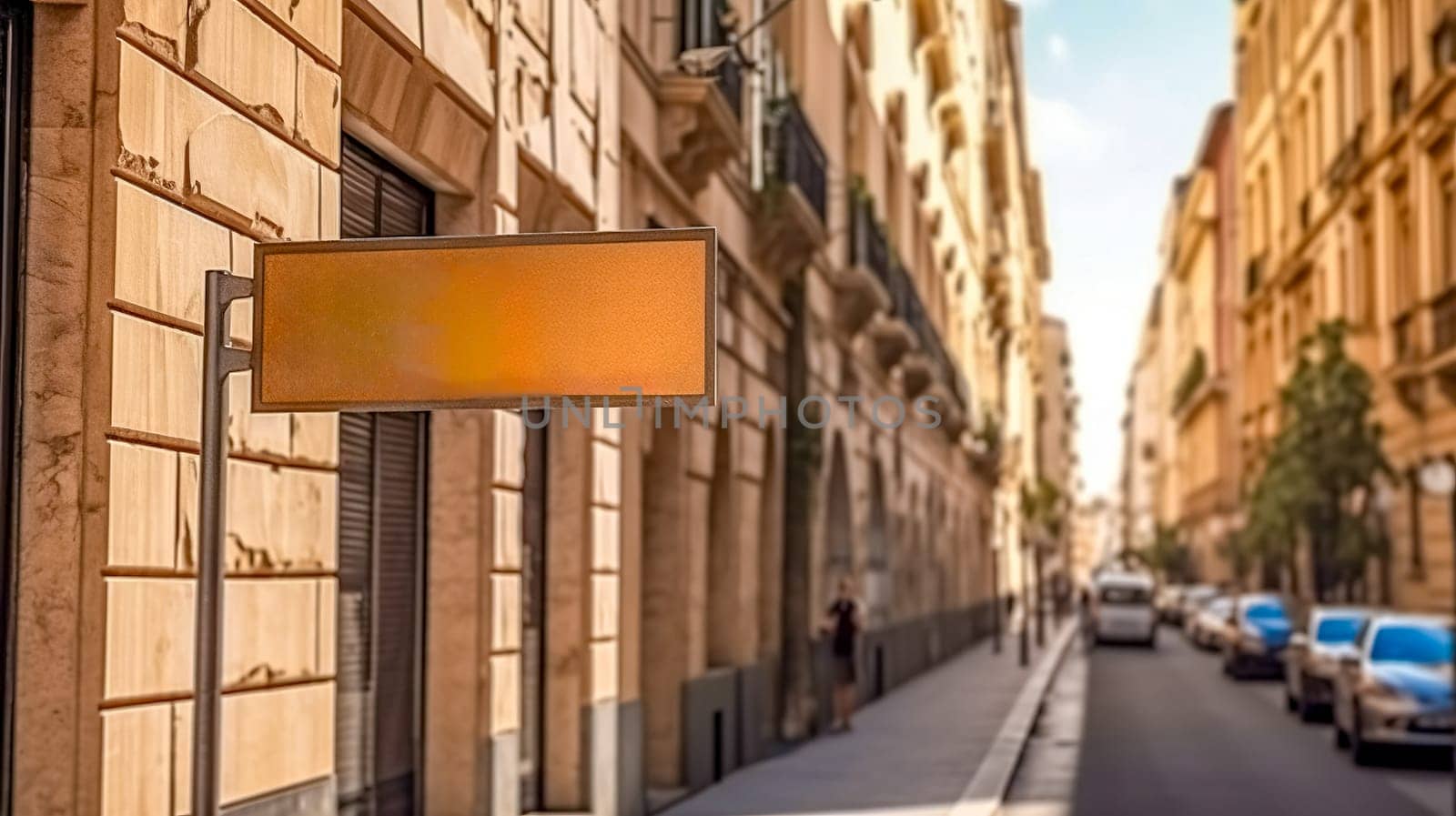 empty information board on city street, mockup, made with Generative AI. High quality illustration