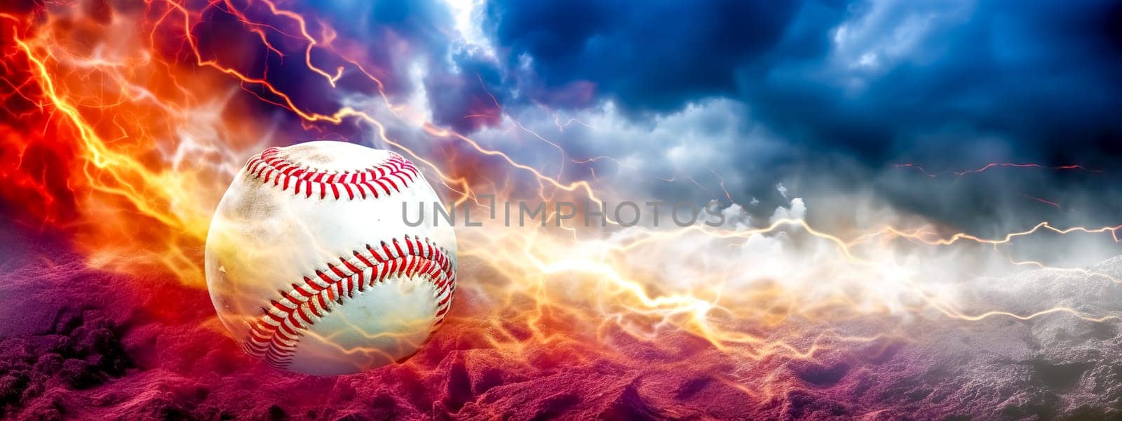 baseball in a colorful explosion of fire energy and movement, sports performance, banner with copy space made with Generative AI by Edophoto
