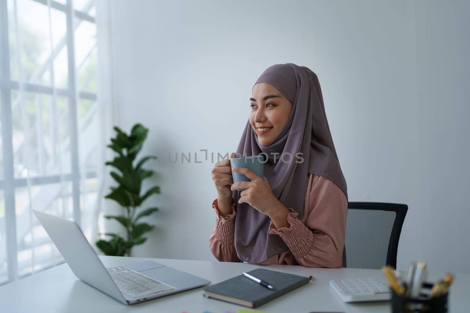 Business, finance and employment, female successful entrepreneurs concept. Confident smiling Muslim woman by Manastrong