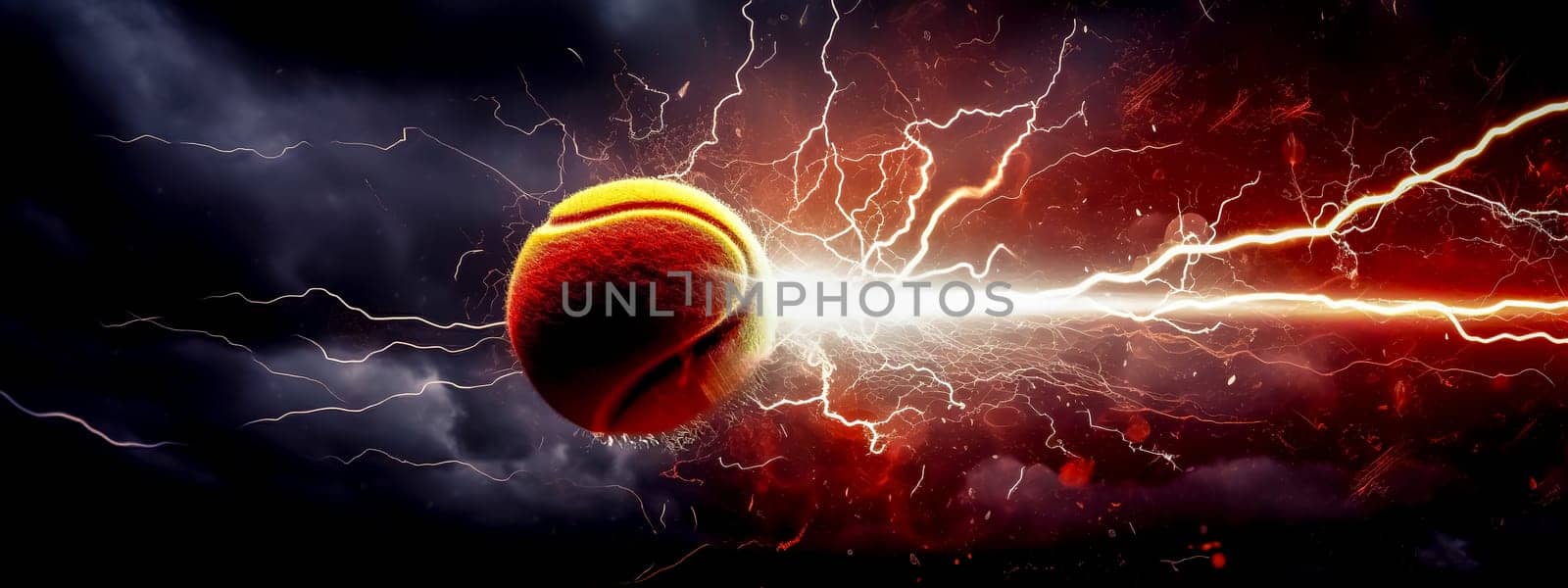 tennis ball and clay courts, motion energy and lightning, banner made with Generative AI by Edophoto