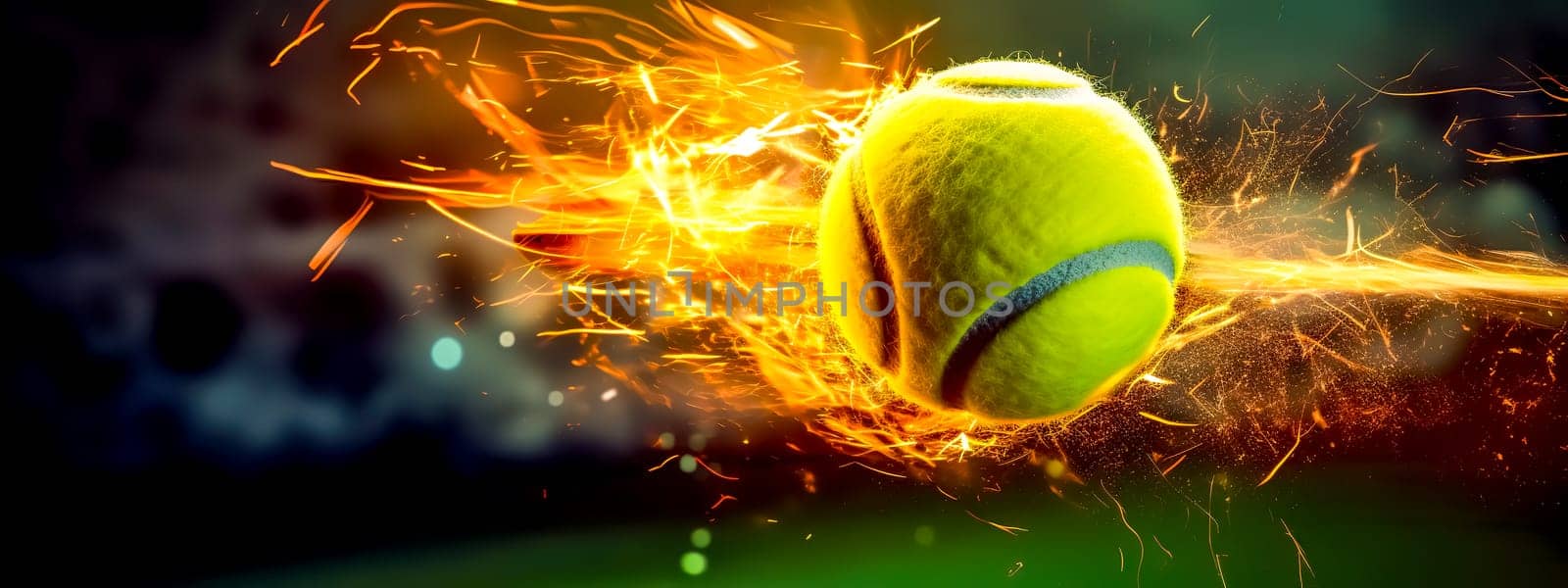 art tennis ball and clay courts, motion energy and lightning, banner made with Generative AI by Edophoto