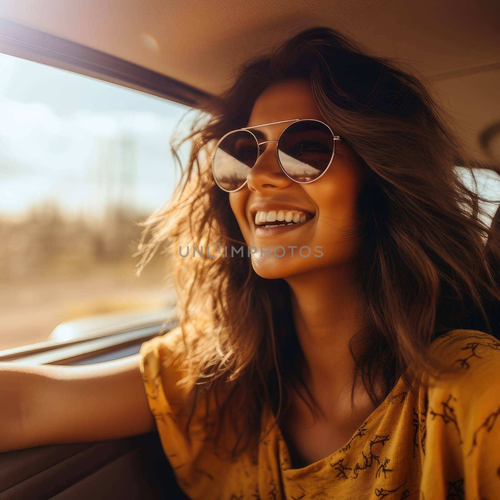 Woman traveling alone sitting in car , AI Generated by Desperada