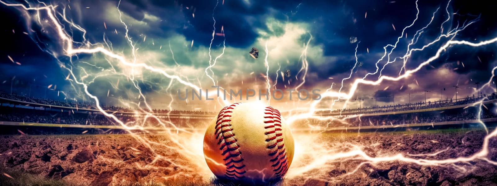 baseball in a colorful explosion of fire energy and movement, sports performance, made with Generative AI. High quality illustration