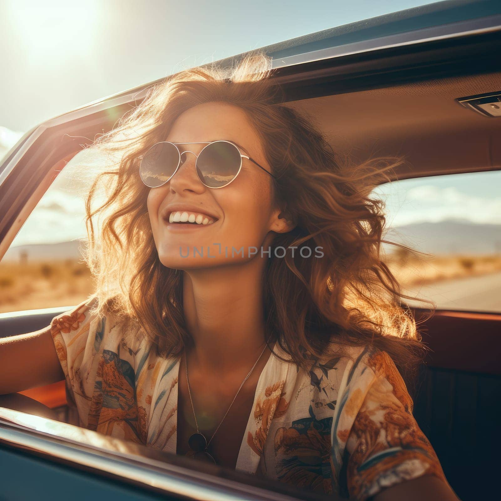 Woman traveling alone sitting in car , AI Generated by Desperada