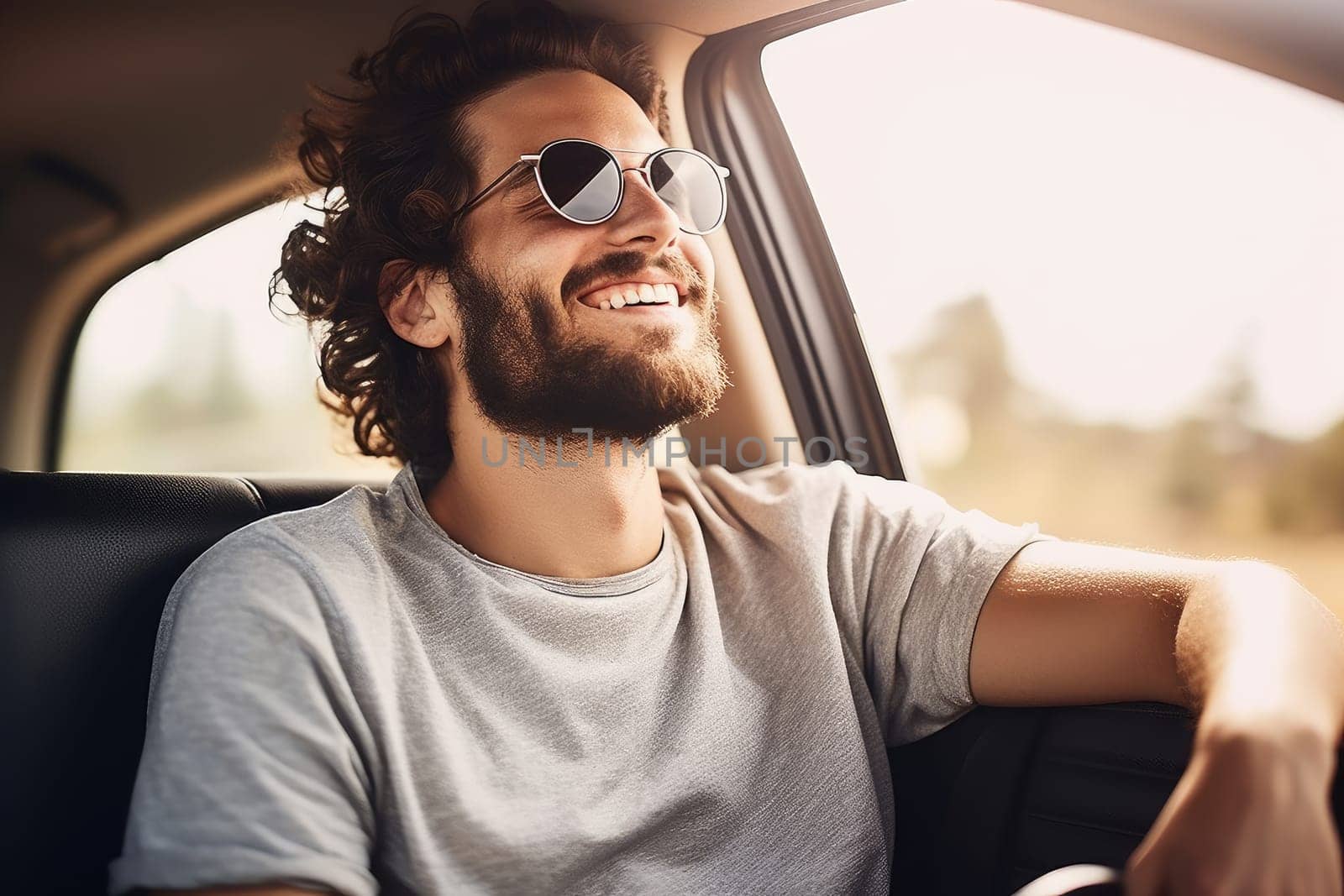 Man traveling alone driving car,, AI Generated by Desperada