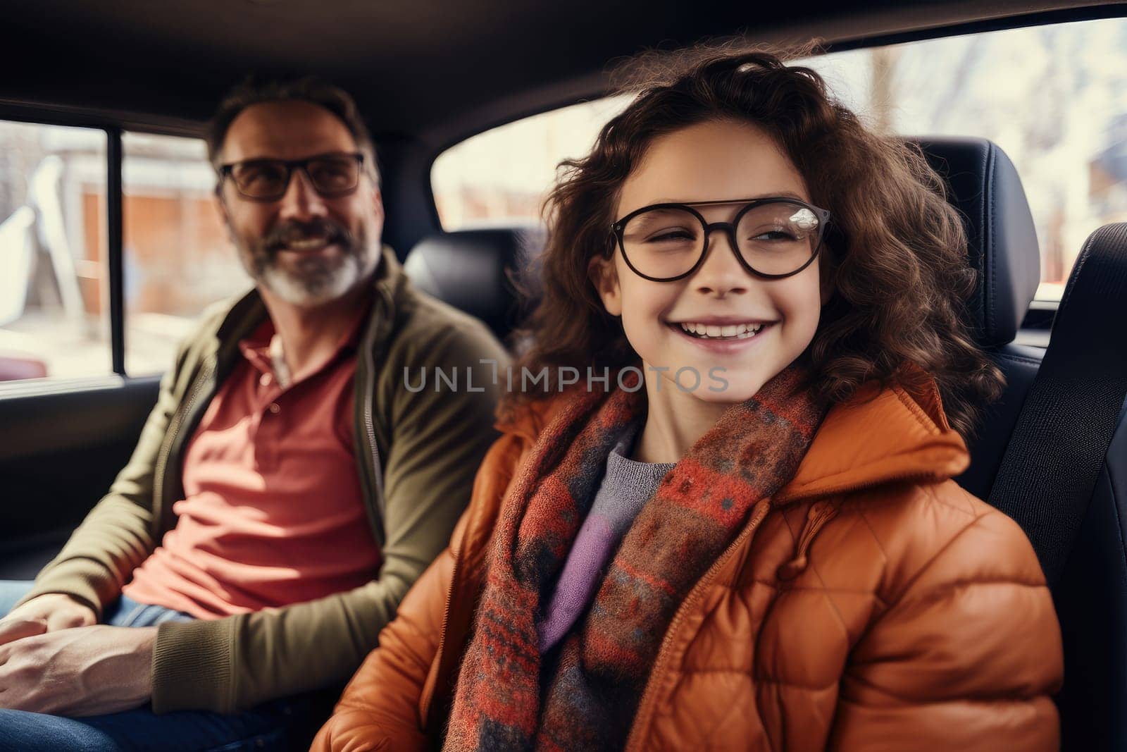 Happy family of father and children enjoying road trip together, AI Generative by Desperada