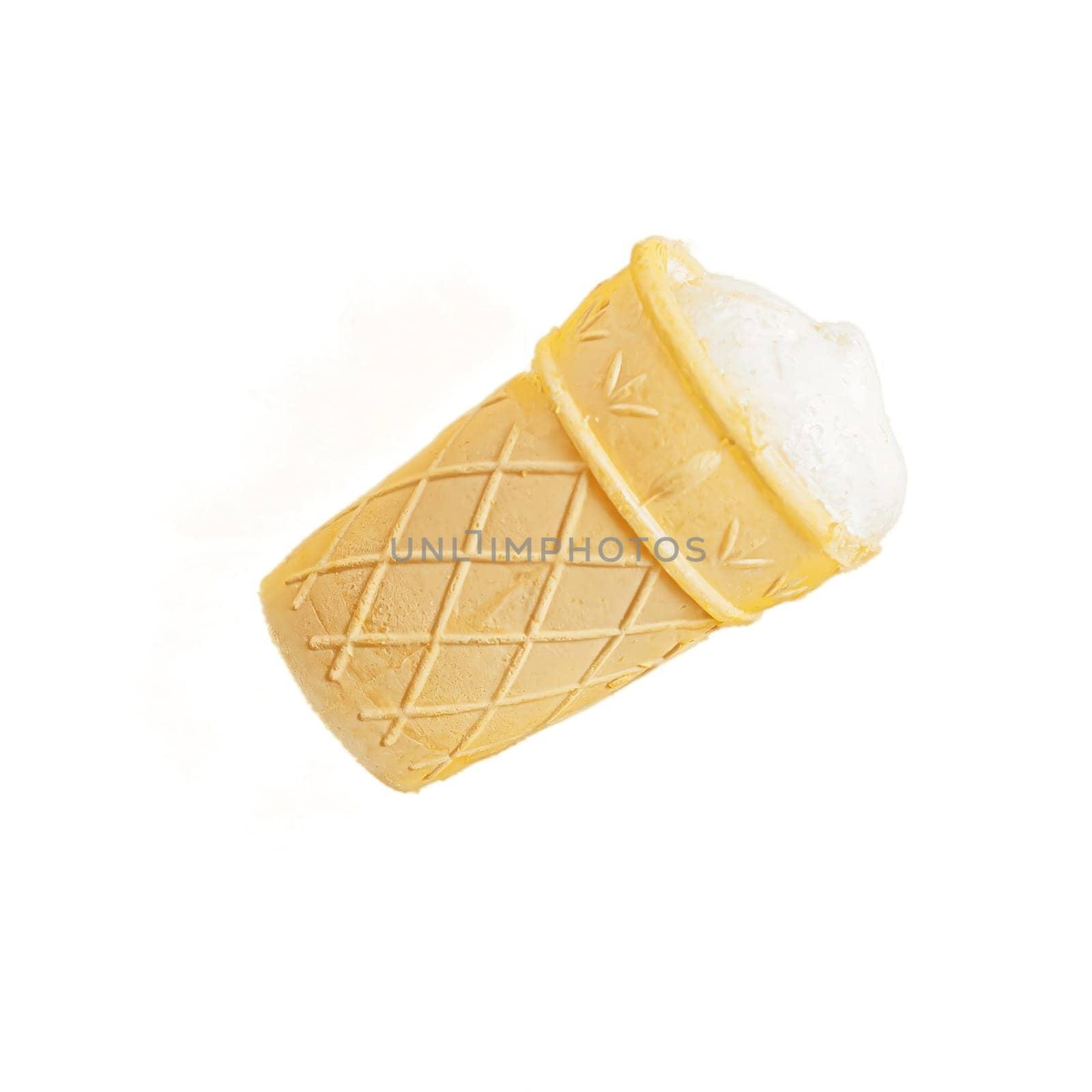 Vanilla ice-cream in a waffle cup isolated on white background.