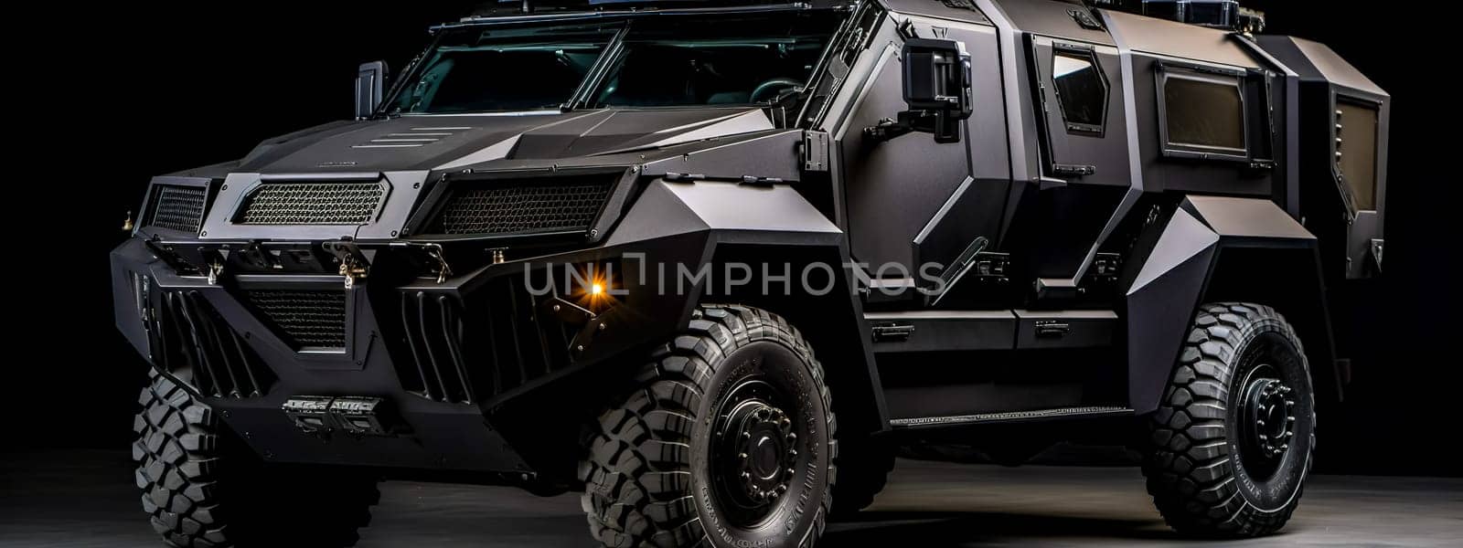 armored vehicles of special forces, for interventions in the city and transportation of money, made with Generative AI. High quality illustration