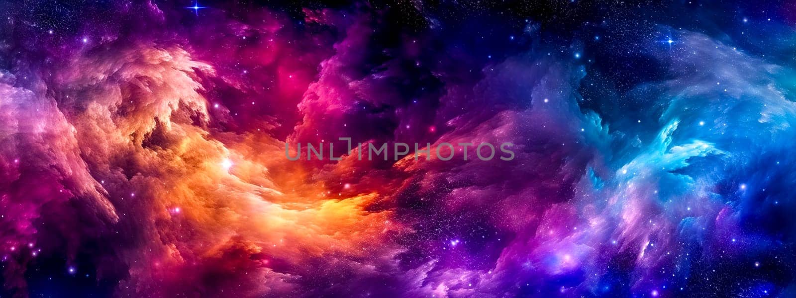 magic colored space galaxy nebula. Starry night fascinating universe, banner made with Generative AI by Edophoto