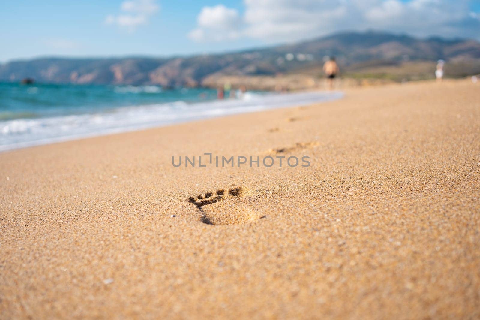 Footprints On Ocean Sandy Beach by andreonegin