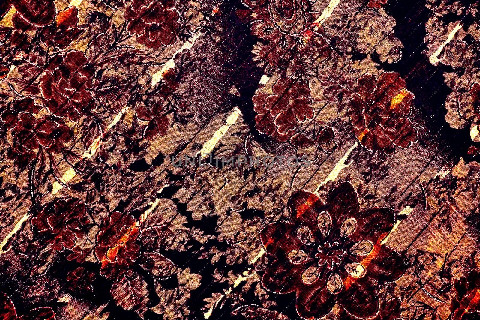 Brown red fabulous mystical background with bizarre leaves and flowers by jovani68