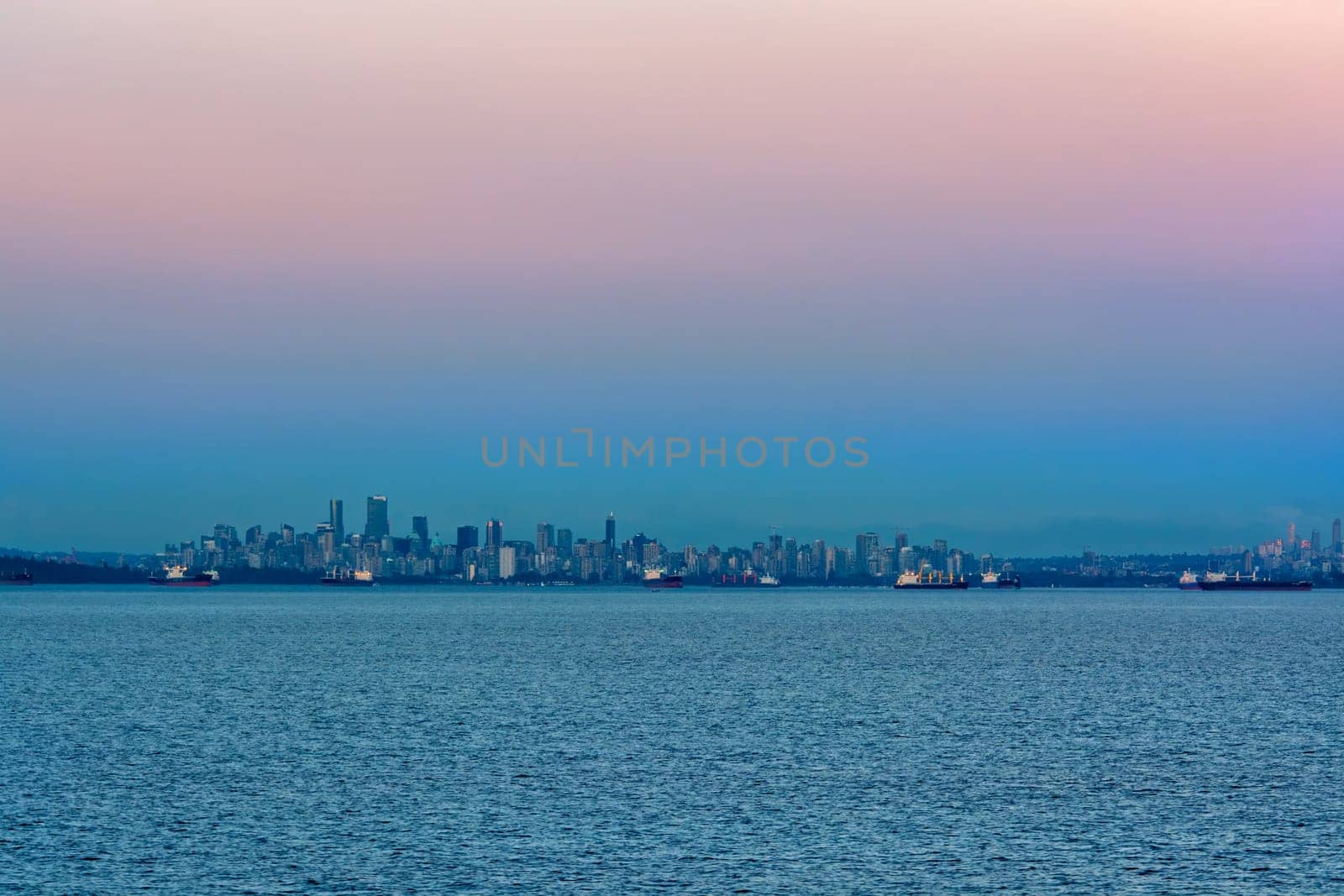 Congestion of seagoing vessels the harbor at Vancouver downtown by Imagenet