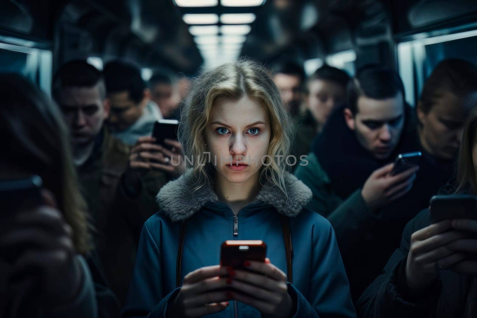 An illustrative image of a girl using a smartphone, isolating herself from society, representing the detrimental effects of social media on intellectual engagement.