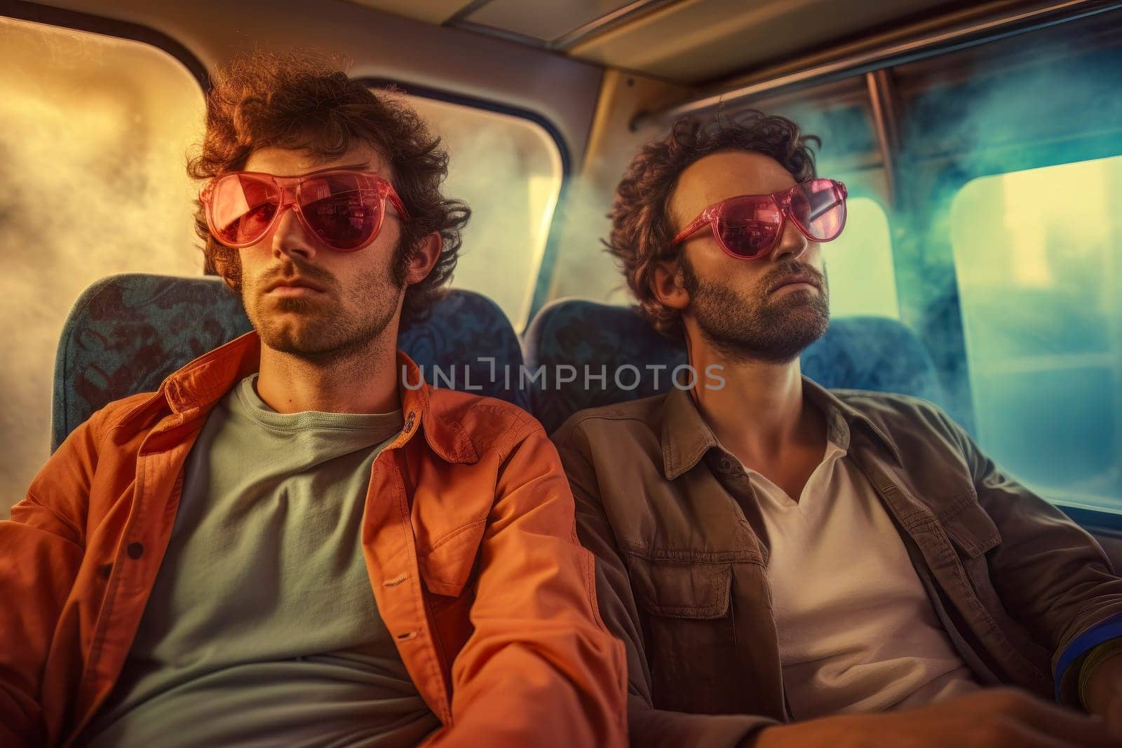 Two Men on Bus Symbolizing Hypnotized, Emotionless Western Society by pippocarlot