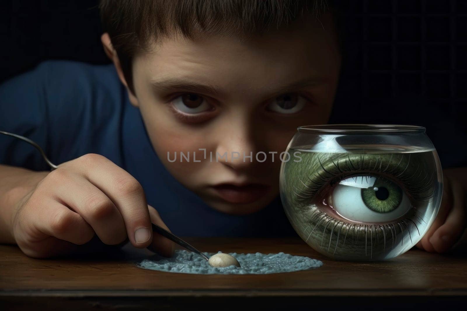 An intriguing image capturing a child with a captivating eye, filled with curiosity and observation.
