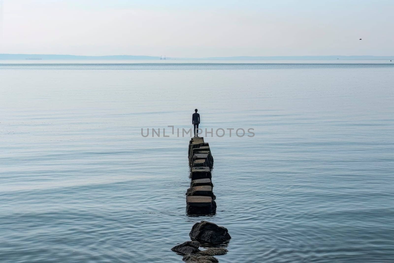 Solitary Silhouette on Sea Pier by pippocarlot