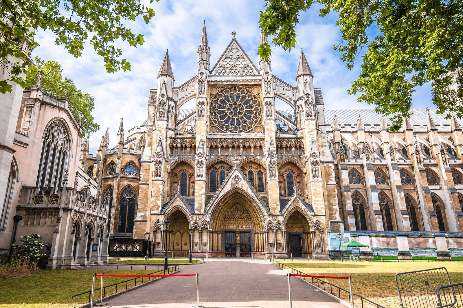 Westminster Abbey spectacular architecture portal view in London, capital of United Kingdom
