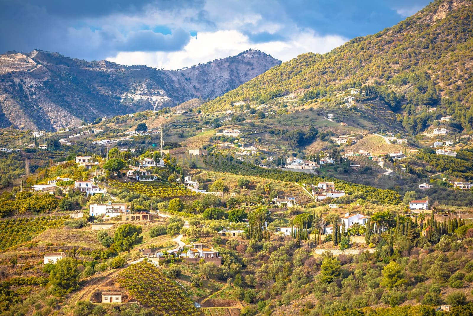 Frigiliana background mountain landscape villas view, Andalusia region of Spain
