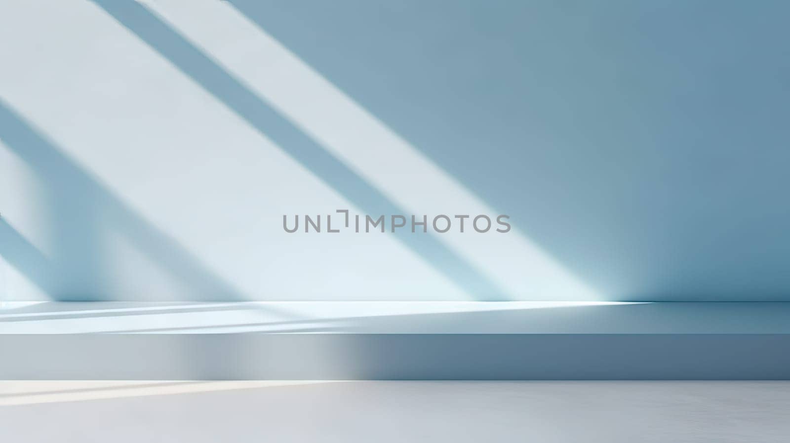 Minimalist abstract light blue background with window shadows. Perfect for product presentations and creative designs. Clean and modern concept with soft hues and textured wall