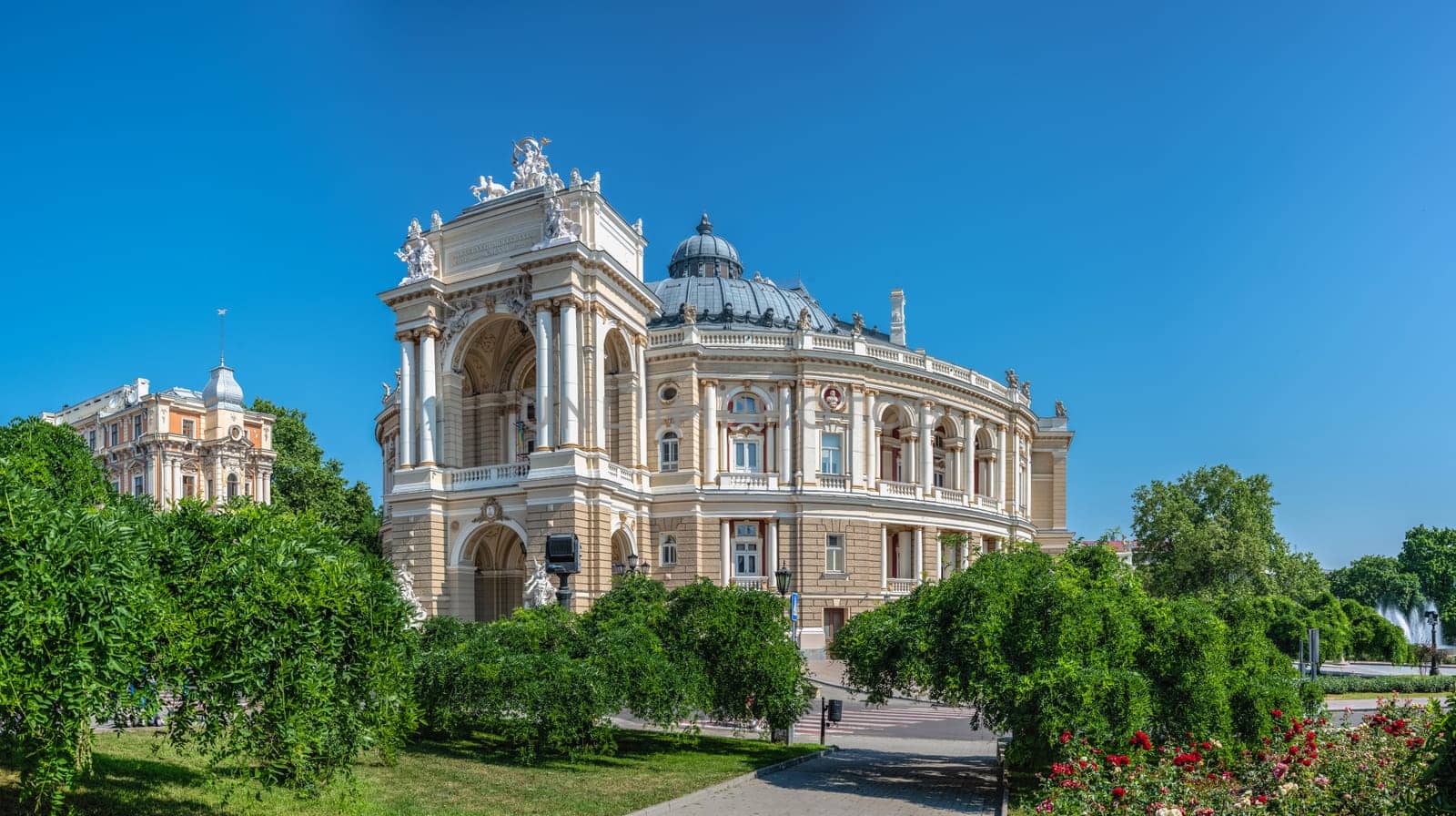 Odessa, Ukraine 02.05.2023. National Academical Opera and Ballet Theater in Odessa, Ukraine, on a sunny summer day