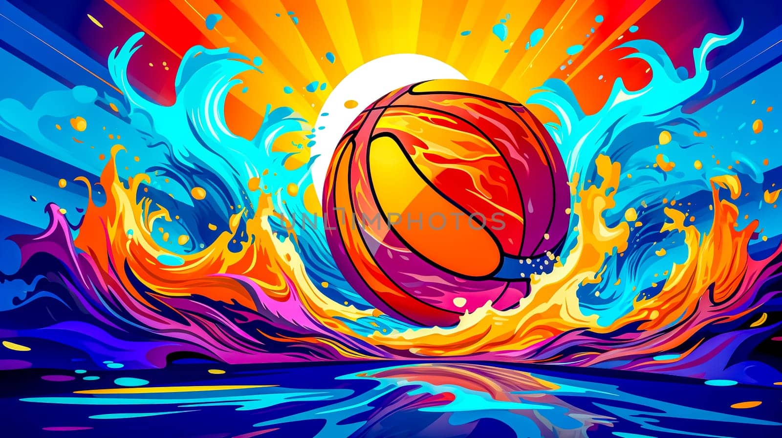 color splash, water polo, ball falling into water, made with Generative AI by Edophoto