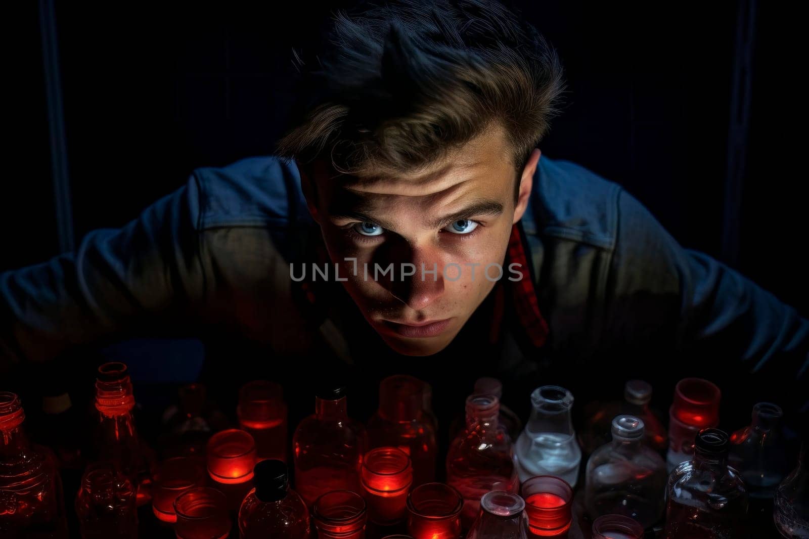 Alcoholic Young Man Surrounded by Bottles by pippocarlot