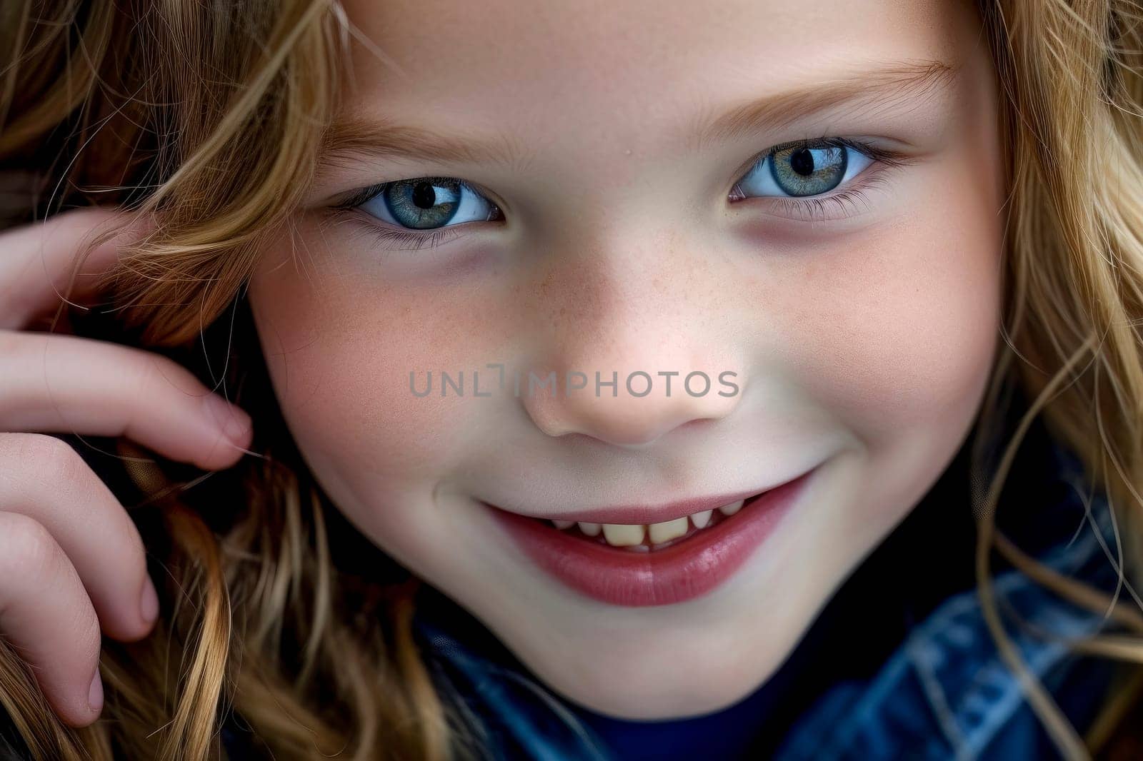 A captivating close-up photo capturing the radiant smile of a young girl.