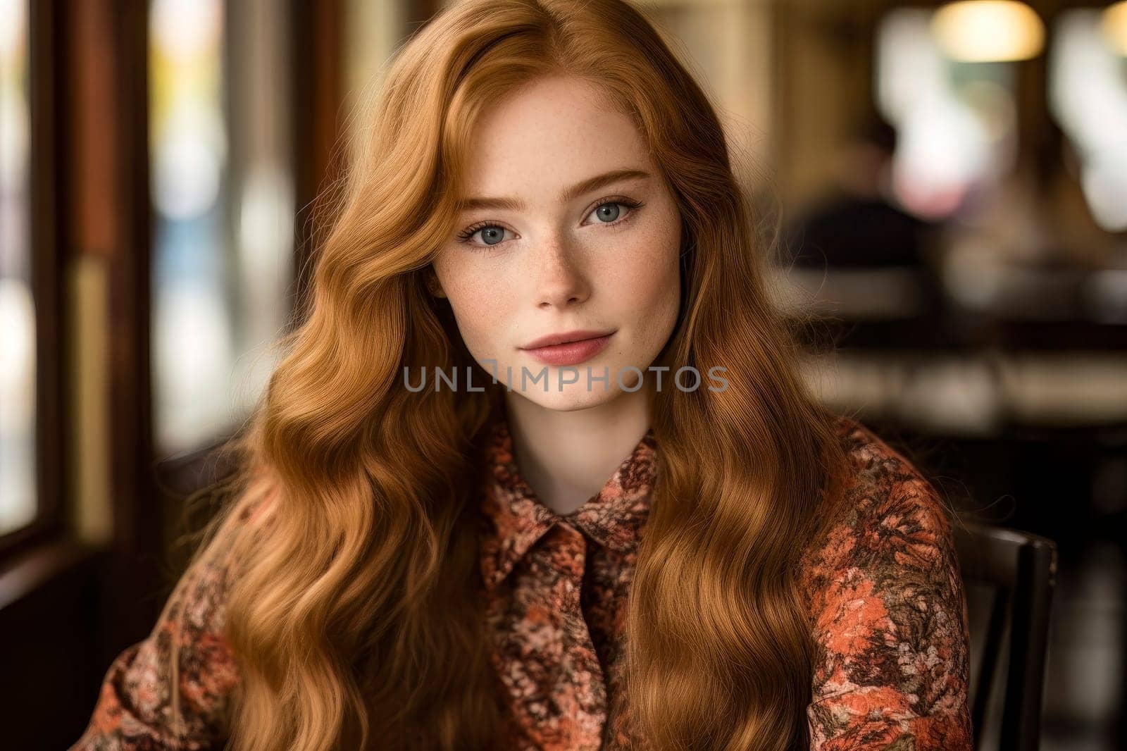 Discover the beauty and charm of this adorable redhead in a captivating portrait.
