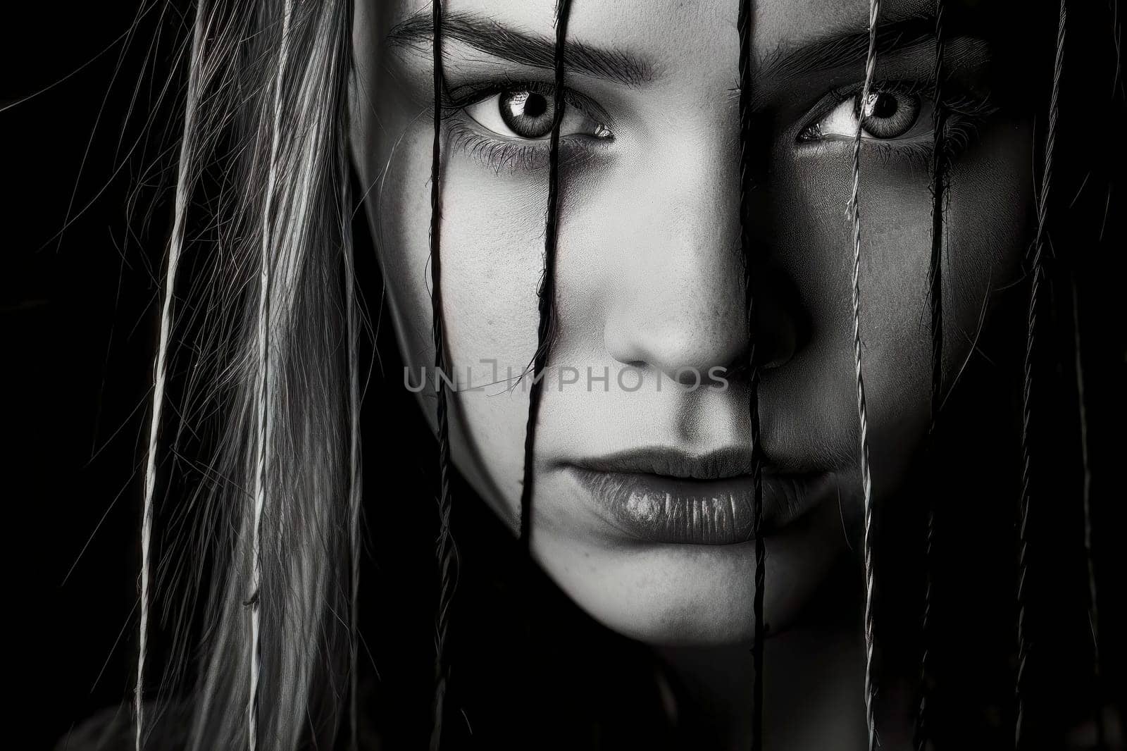 Expressive Black and White Portrait of a Girl by pippocarlot