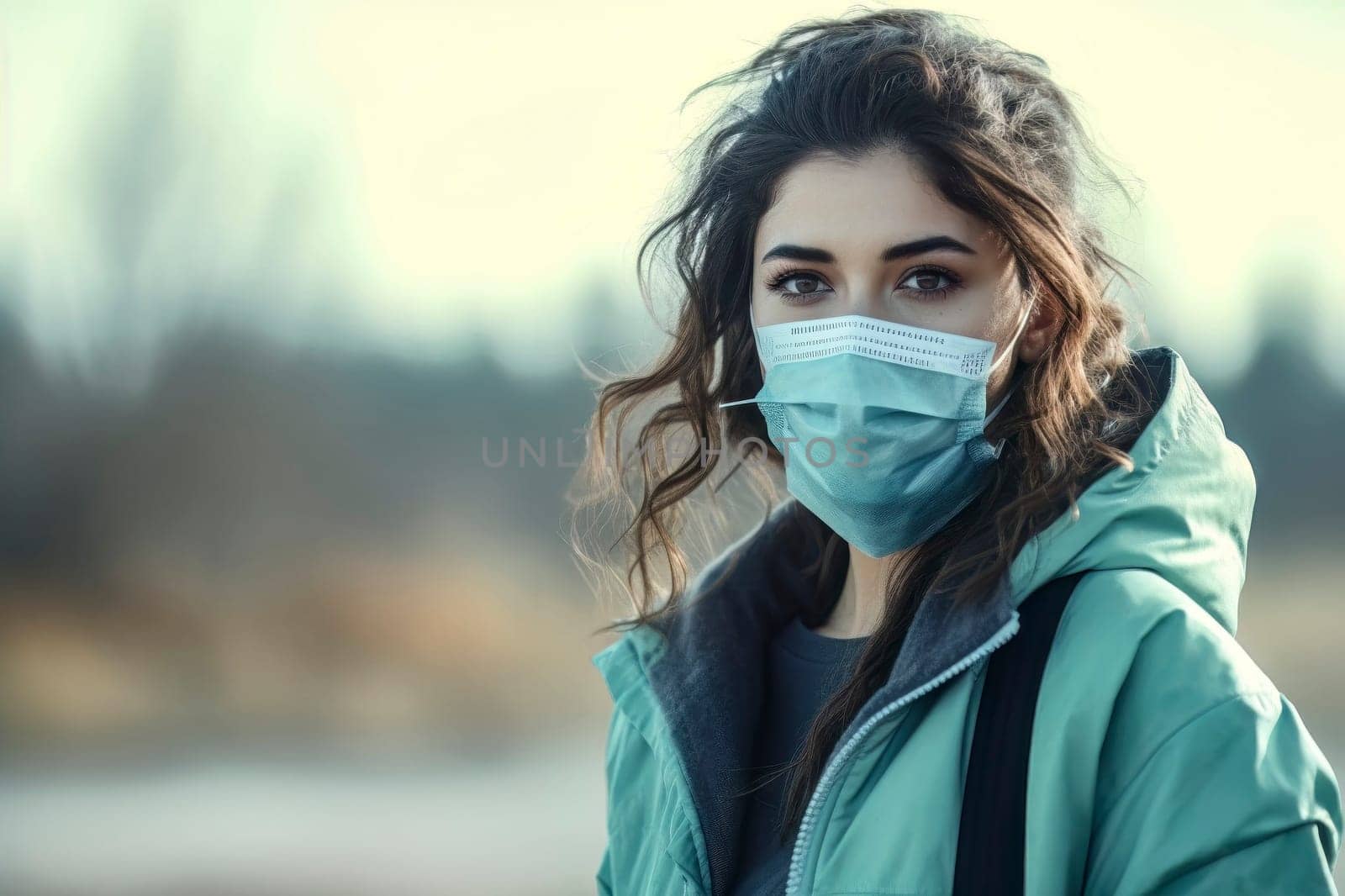 Young girl in a medical mask, symbolizing censorship during the pandemic by a corrupt government