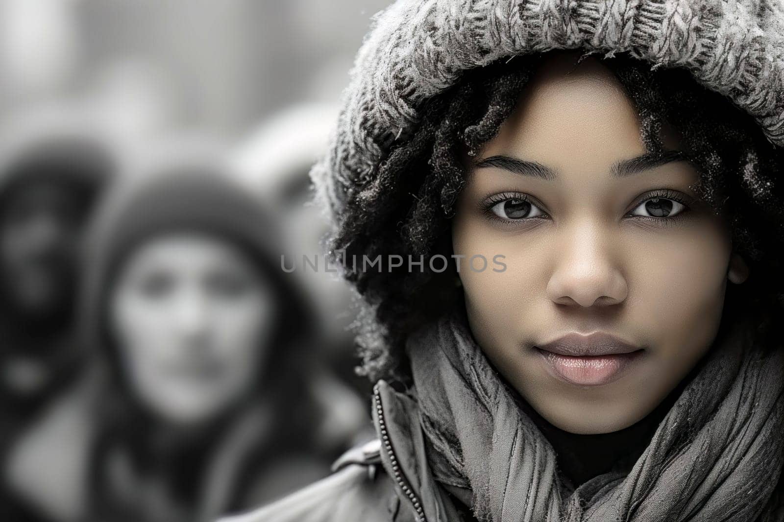 Smiling Black Girl Walking in Crowd by pippocarlot
