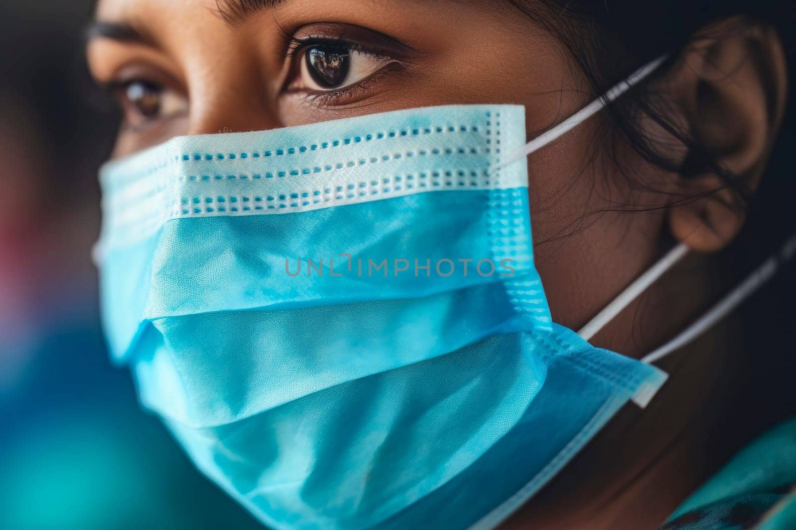 Young girl in a medical mask, symbolizing censorship during the pandemic by a corrupt government