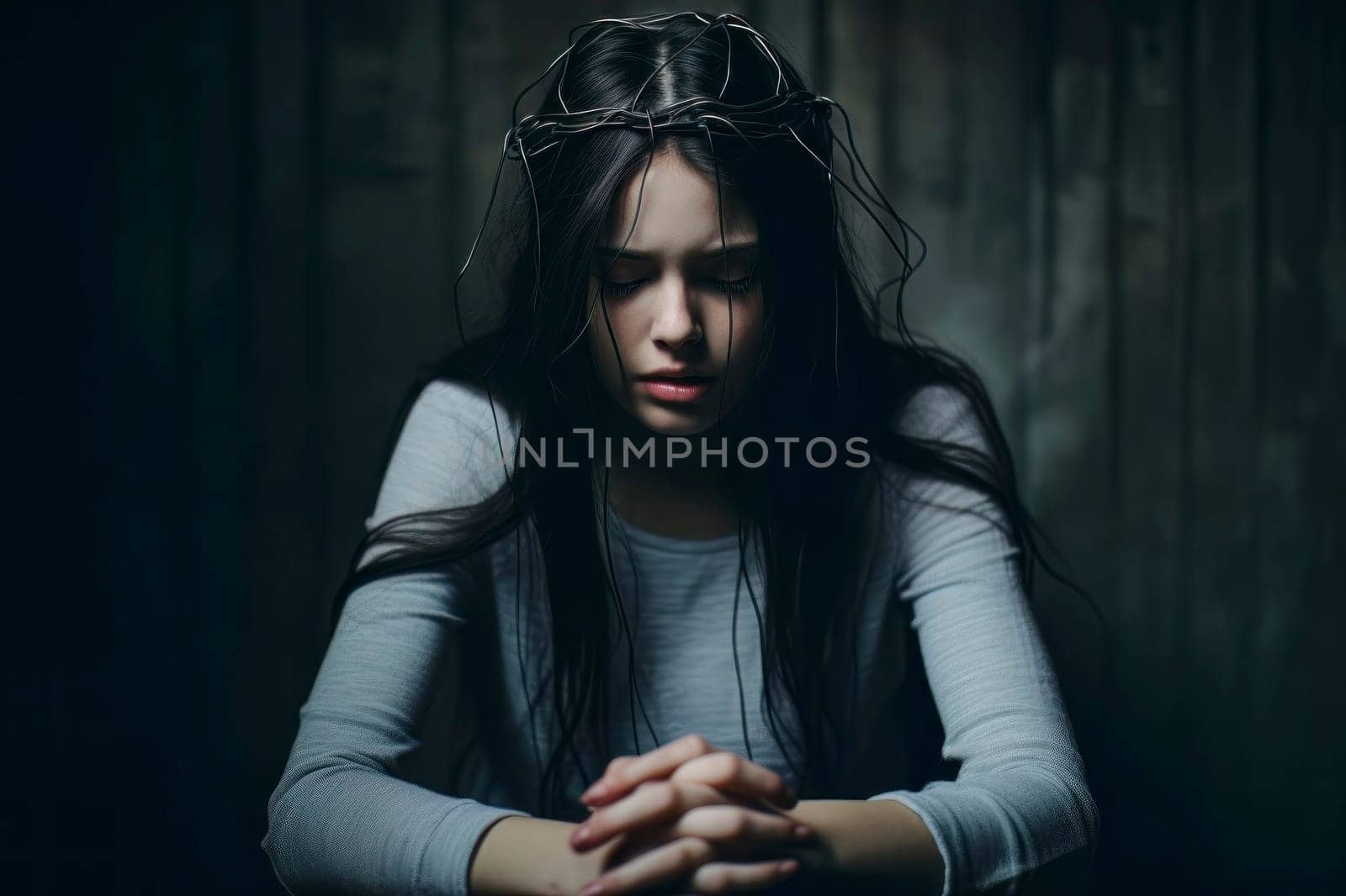 A captivating photo of a young girl marked by the ravages of psychiatric treatment.