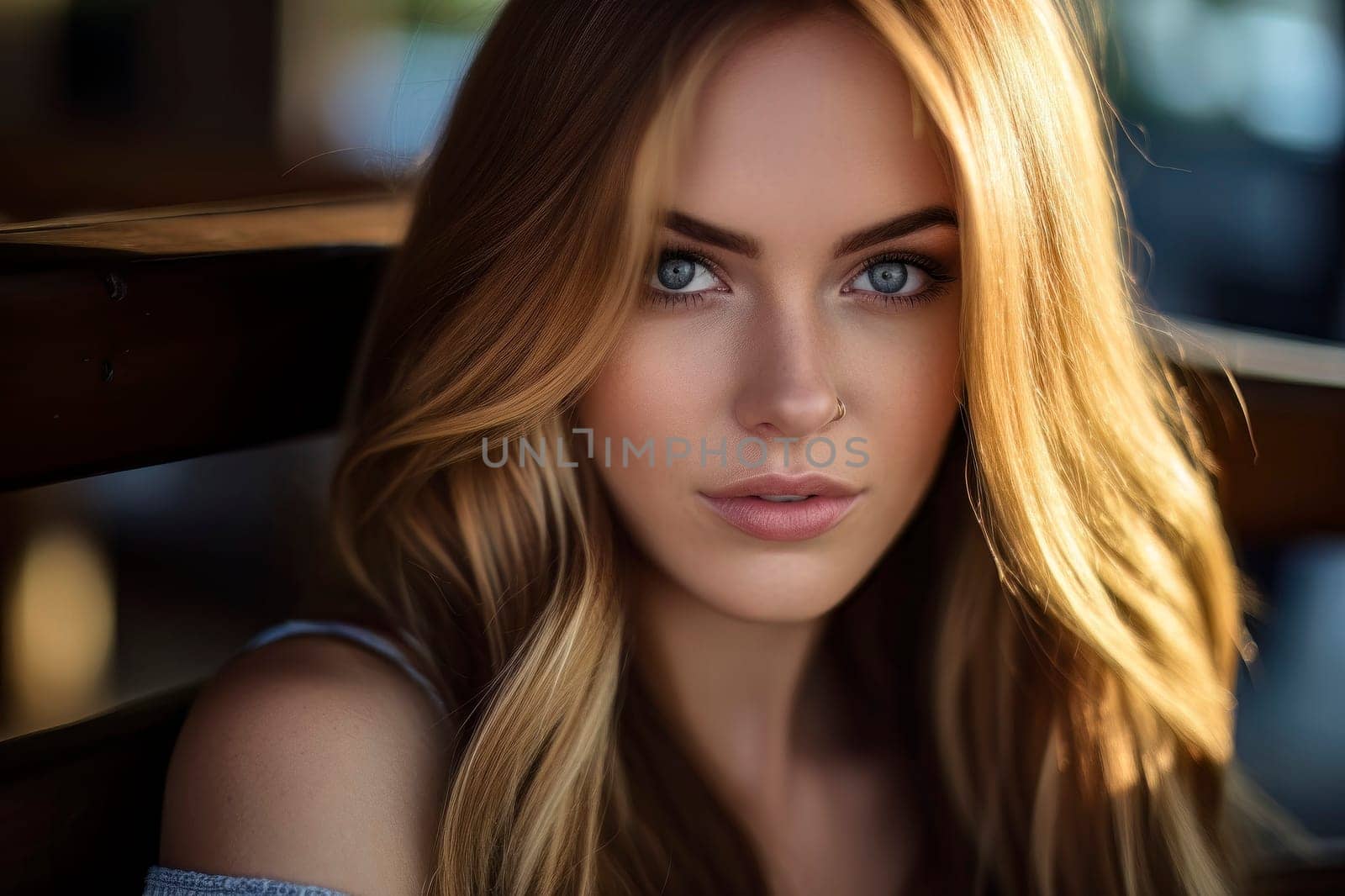 Captivating close-up portrait of a breathtaking blonde girl, highlighting her beauty and charm