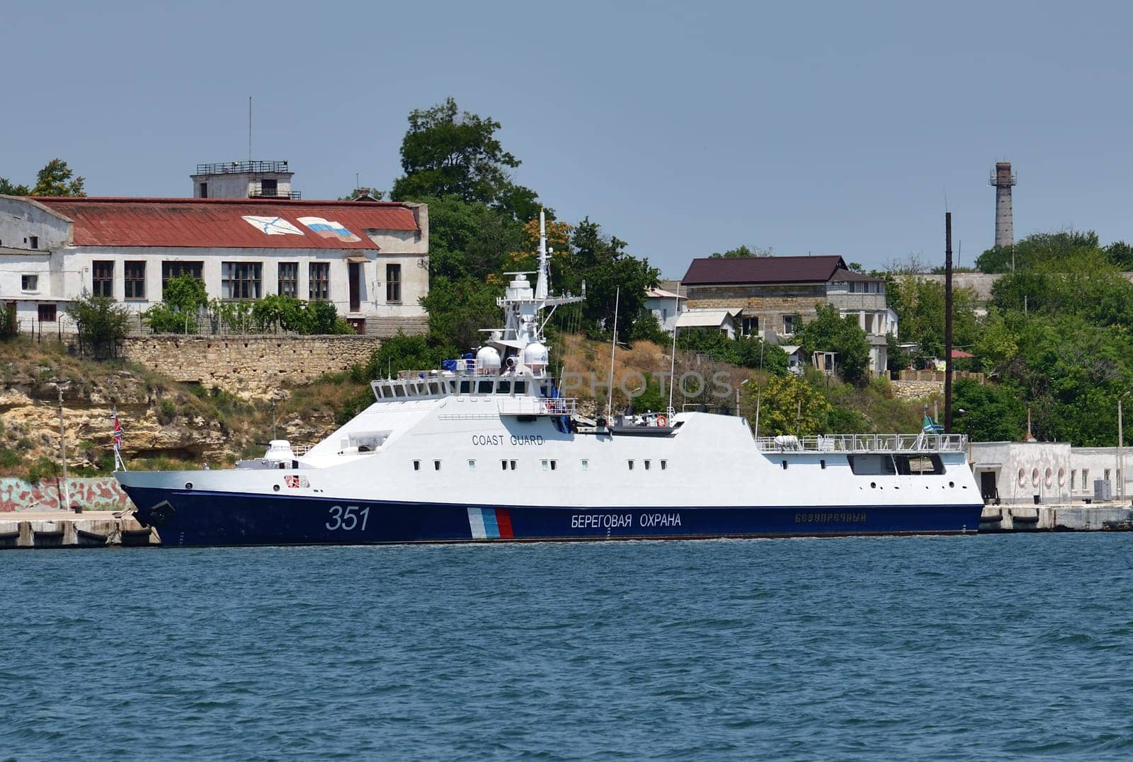 Sevastopol, Crimea - July 3, 2019. Bezuprechnyy - the Russian Coast Guard ship