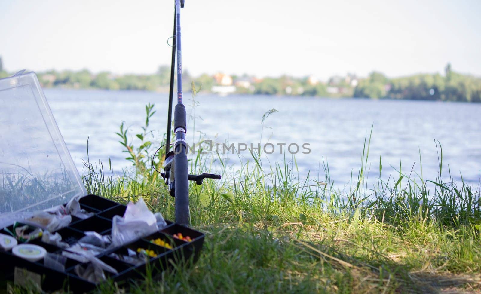 fishing tackle bait, fishing river. Selective focus nature