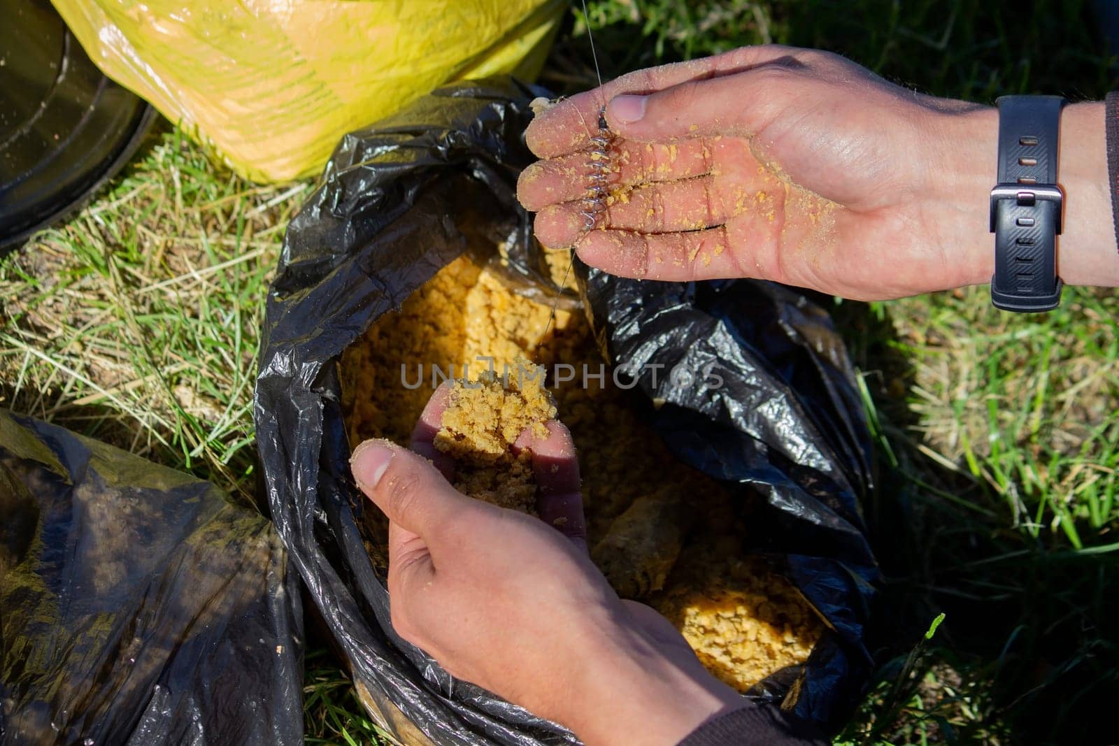fishing tackle bait, fishing river. Selective focus nature