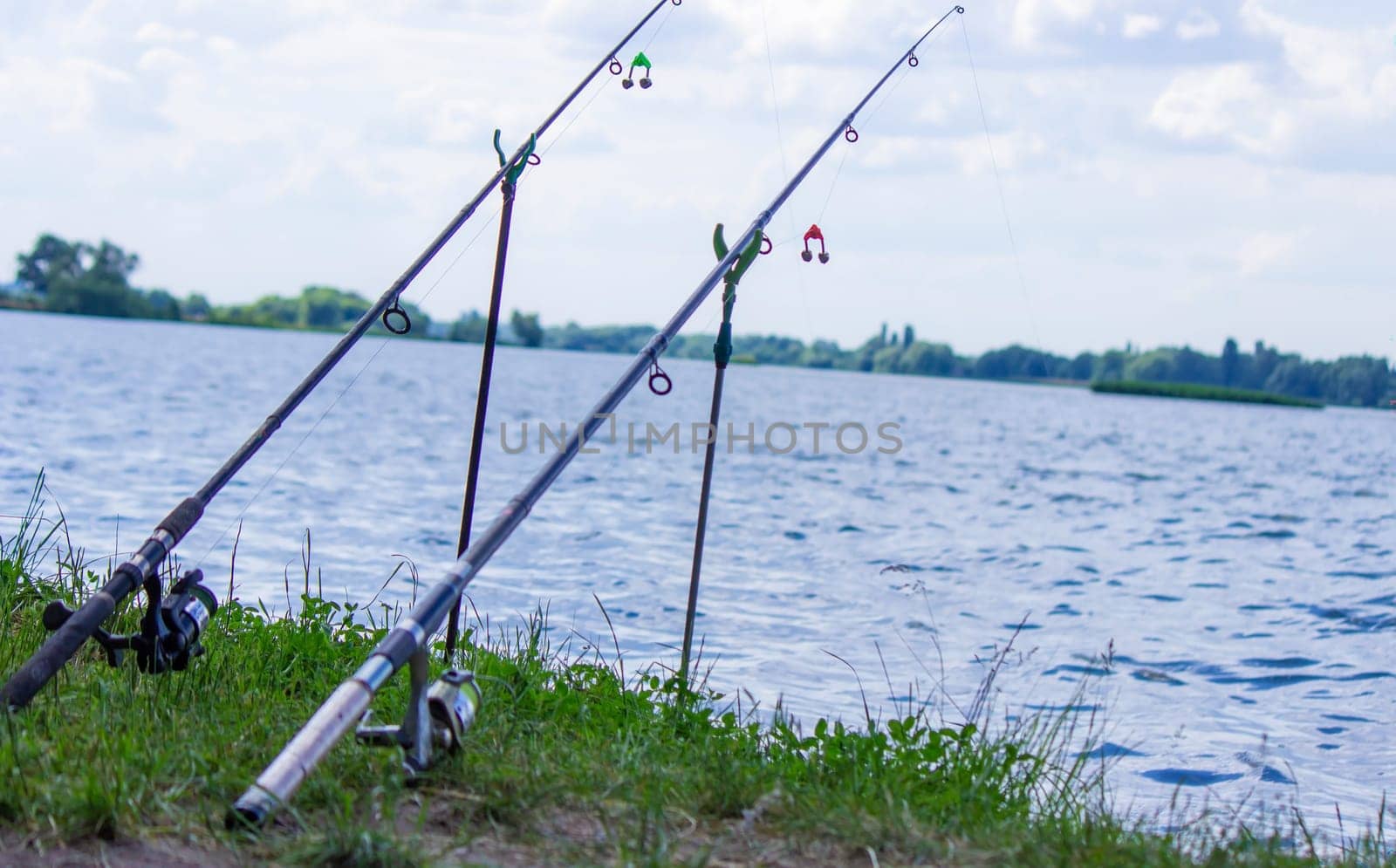 fishing tackle bait, fishing river. Selective focus nature