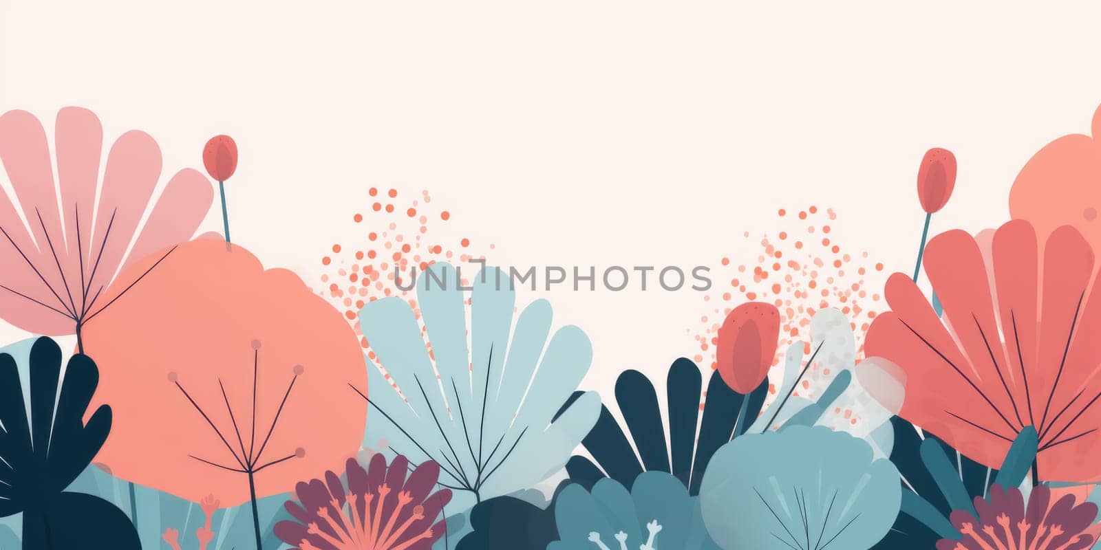 beautiful abstract teal pink orange simple doodle cartoon floral design background. generative ai AIG32 by biancoblue