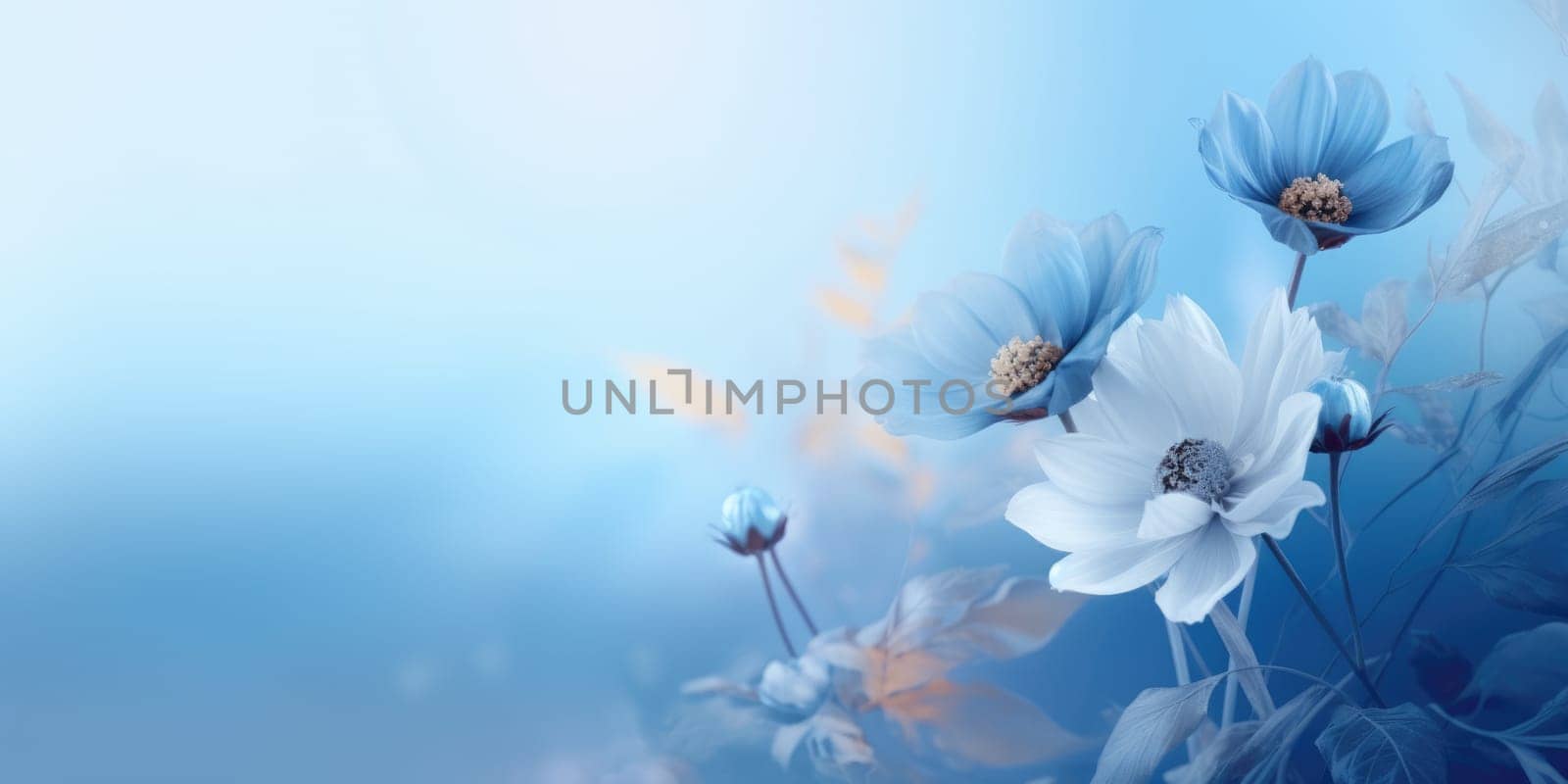 Beautiful abstract blue misty morning photo floral design background banner. beautiful Generative AI AIG32