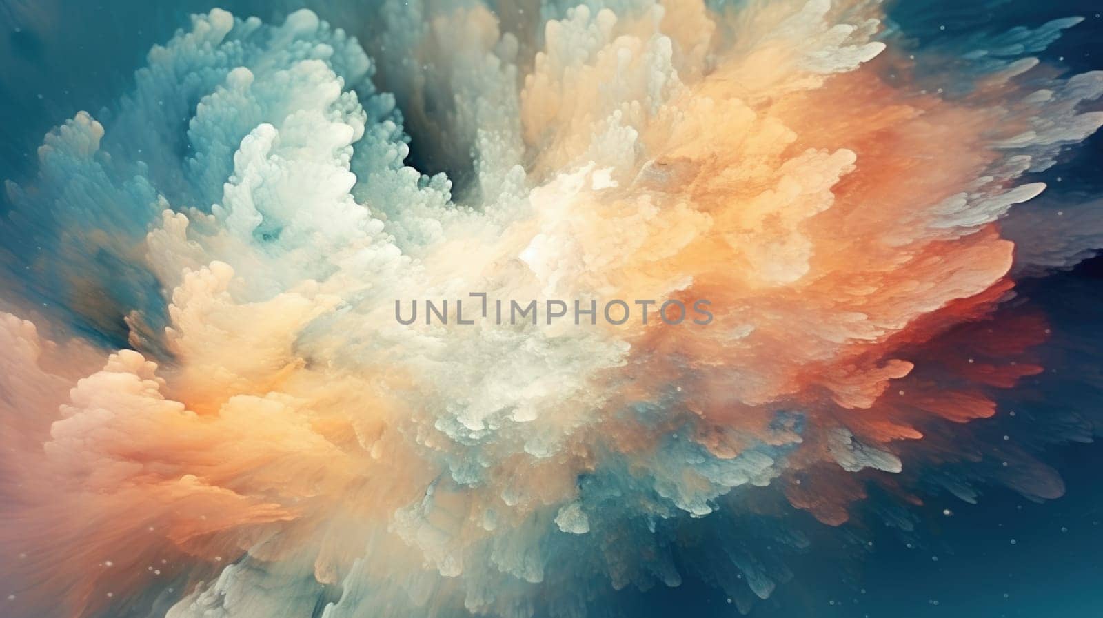 Colorful smoke cloud blue and orange flowing smoothly in artistic abstract art background with creative design and realistic lighting. Picturesque generative AI