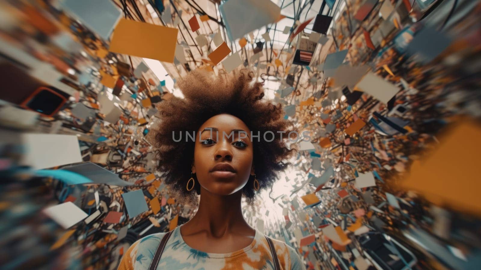 Overwhelming information data explode out of head of young human brain, too much media, too much information, maximalism, news, social media addiction. Generative AI image weber.