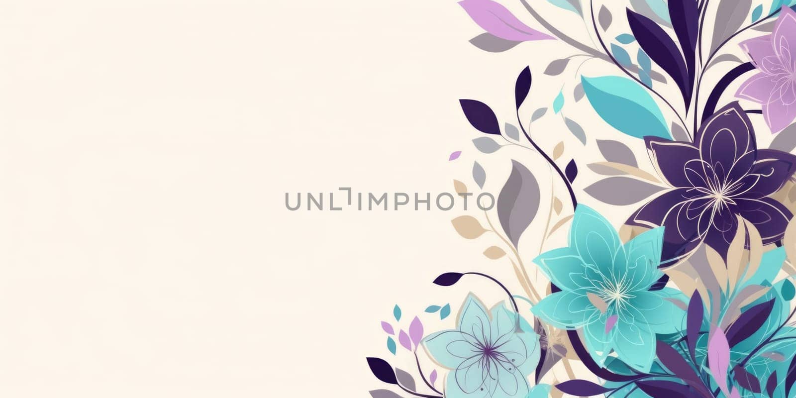 beautiful abstract turquoise purple beige simple doodle cartoon floral design background. generative ai AIG32 by biancoblue