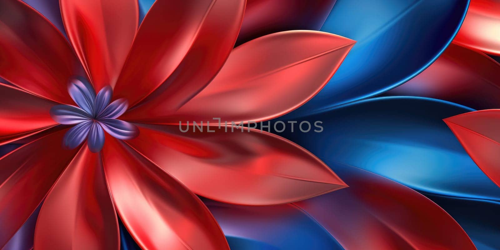 Beautiful abstract red and blue glossy metallic floral design background. beautiful Generative AI AIG32