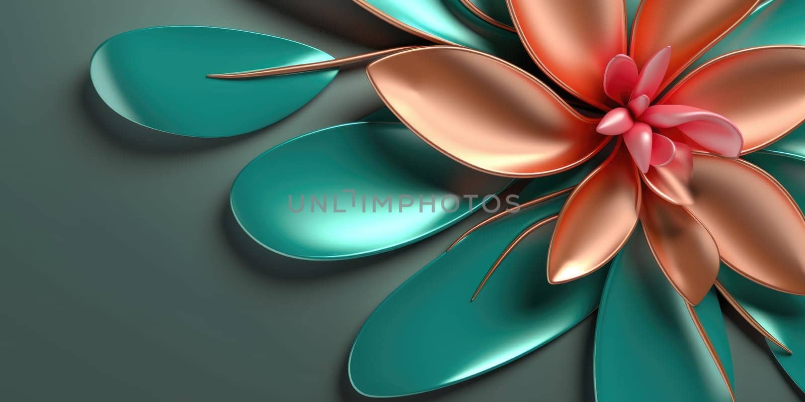 beautiful abstract teal pink orange glossy metallic floral design background. generative ai AIG32 by biancoblue