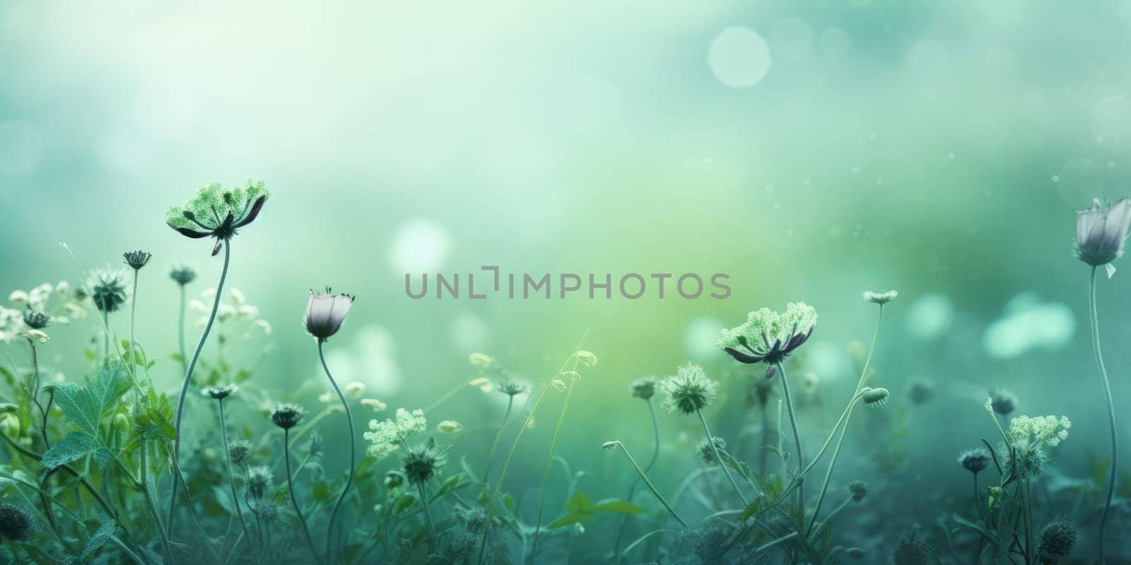 Beautiful abstract green misty morning photo floral design background banner. beautiful Generative AI AIG32