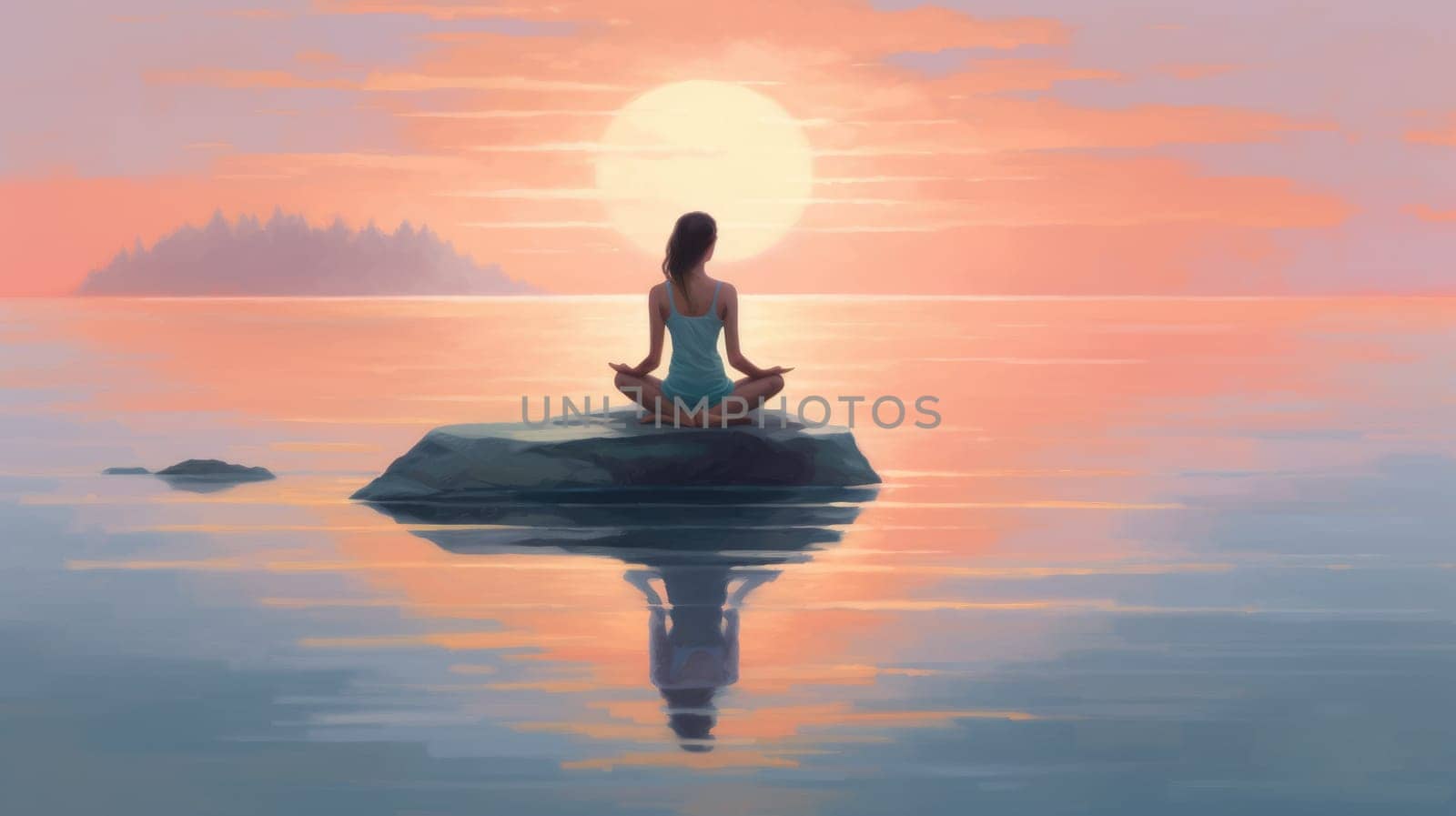 Woman Backlit in Yoga Pose in calm sunrise Zen. Generative AI weber. by biancoblue