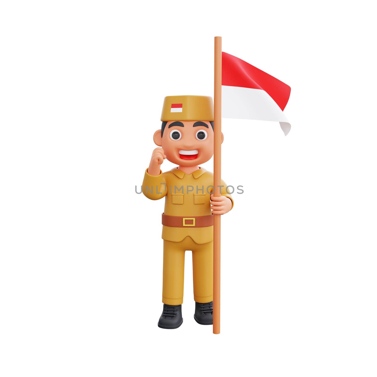 3d warrior character with indonesian independence day concept