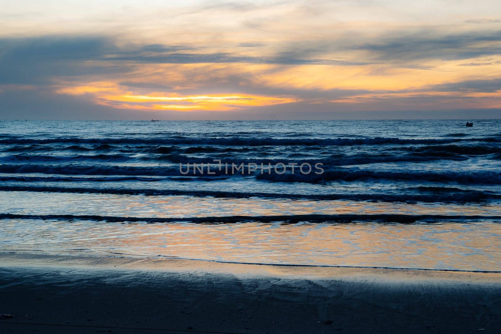 Affirmation photo You are free to be different Love yourself sunset over the sea horizon orange sky clouds dark sea water edge sand.