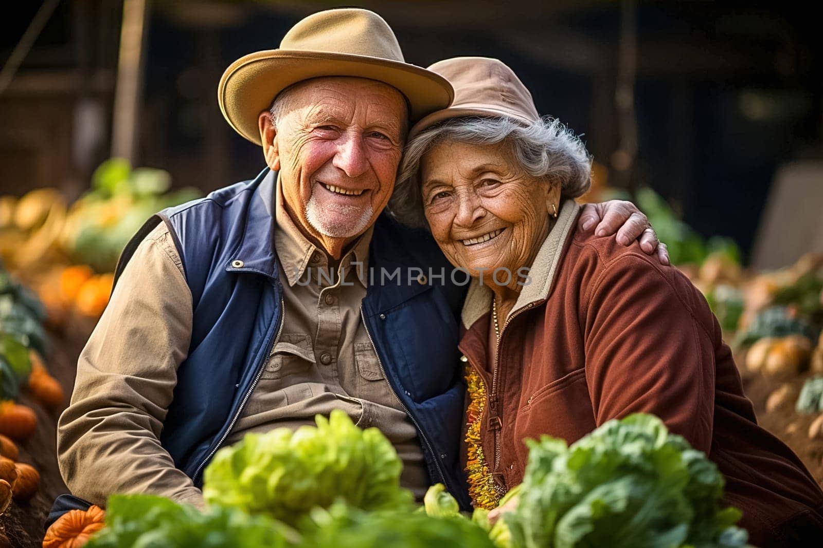 A happy retired couple on their property. Generative AI. High quality illustration